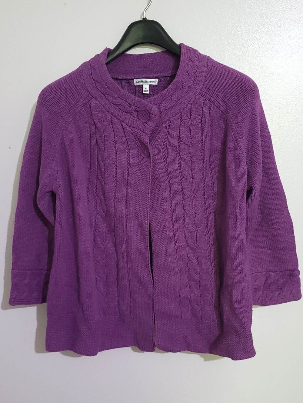 Croft & Barrow Purple Cable Knit Button Cardigan Sweater Size M